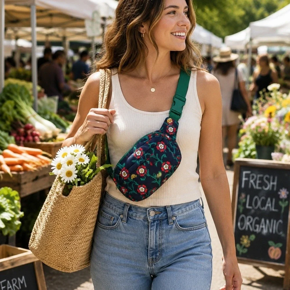 A‎ New Day™ Floral Belt Bag Crossbody Navy Red Green Target NWT